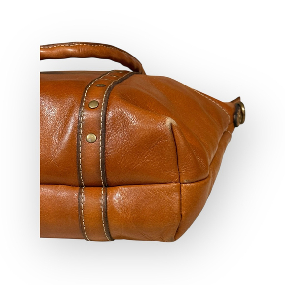 Patricia Nash Carducci Pocket Tote Cognac Brown Leather Bag Antique Brass Accent - Picture 9 of 11